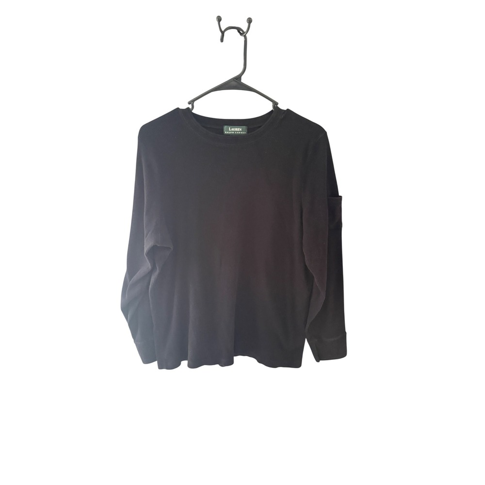 Lauren Ralph Lauren Black Waffle Knit Thermal Long Sleeve Top Plus Size 1X